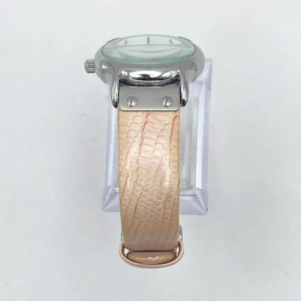 Anne Klein Women's Watch 31mm Silver Tone Peach Leather WR 30M New Battery 8